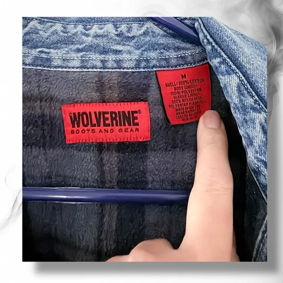 Wolverine Denim Blue Men's Jacket Flannel Lined Padded Warm - Picture 2 of 7